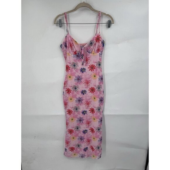 Pretty Garbage Floral Midi Dress Women S Pink Milk Maid Peasant Hippie Preppy - Picture 1 of 11
